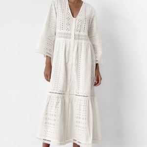 Zara Openwork Embroidered Dress White